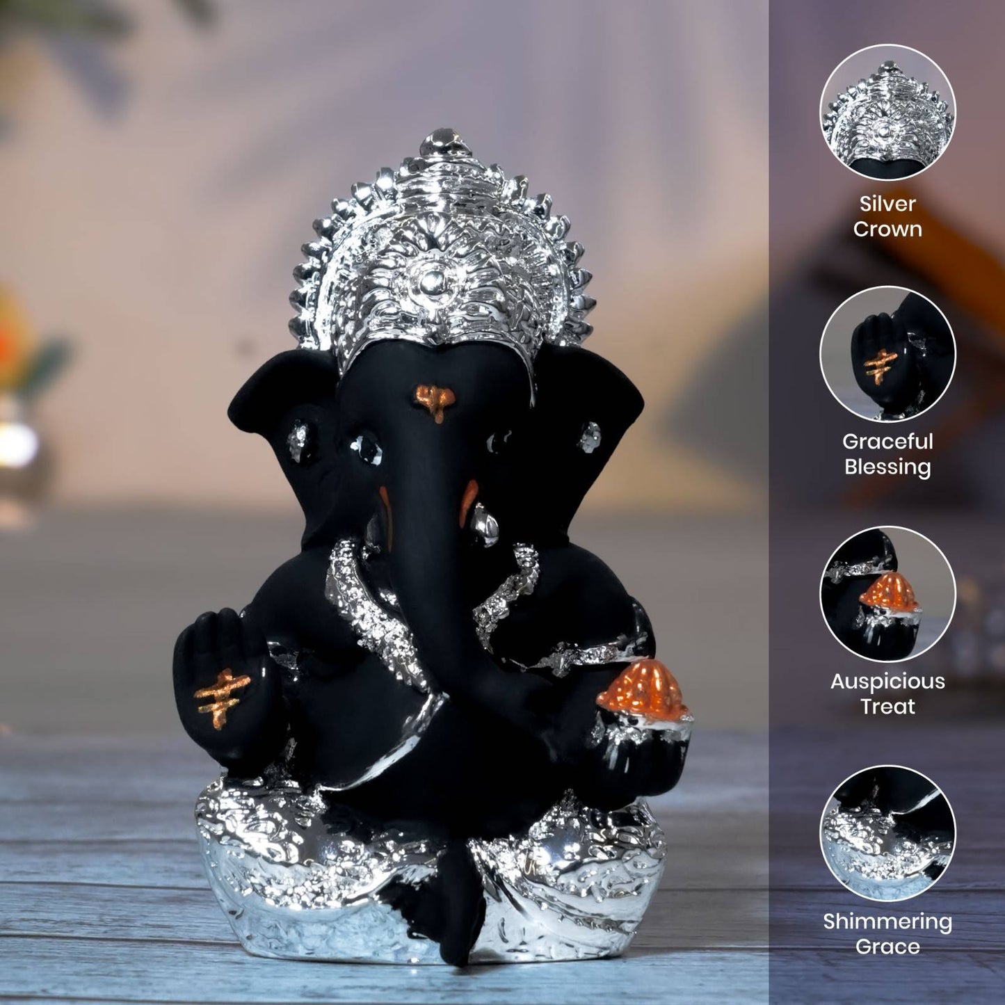 Black Silver Ladoo Ganesha