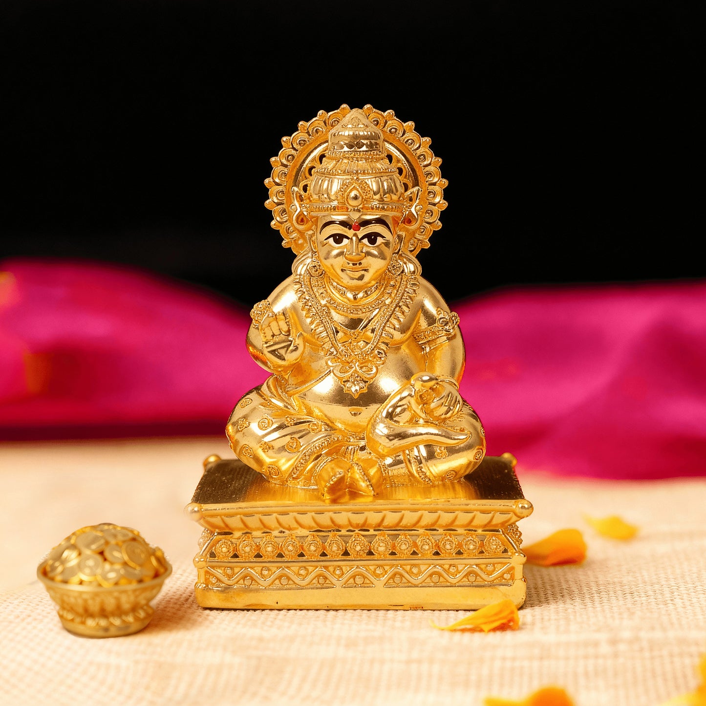 Gold Plated Kuber Ji Wealth Blessing Idol with Dhan Kalash