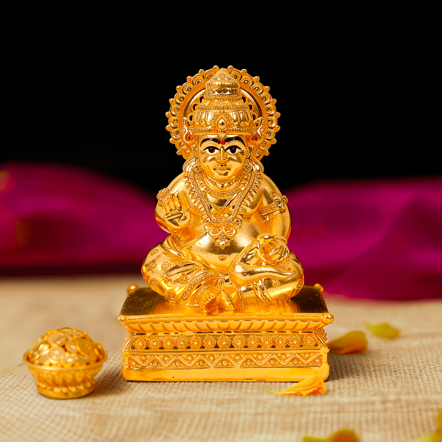 Gold Plated Kuber Ji Wealth Blessing Idol with Dhan Kalash