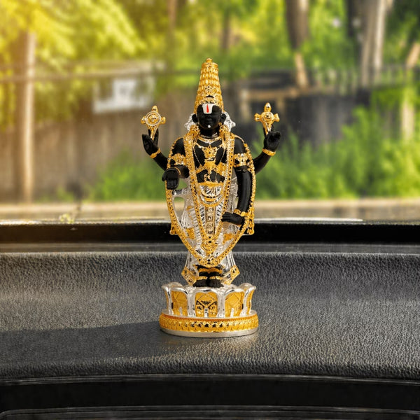 Gold & Silver Plated Lord Venkateshwara Idol For Car Dashboard & Gifting (3.5 Inch)