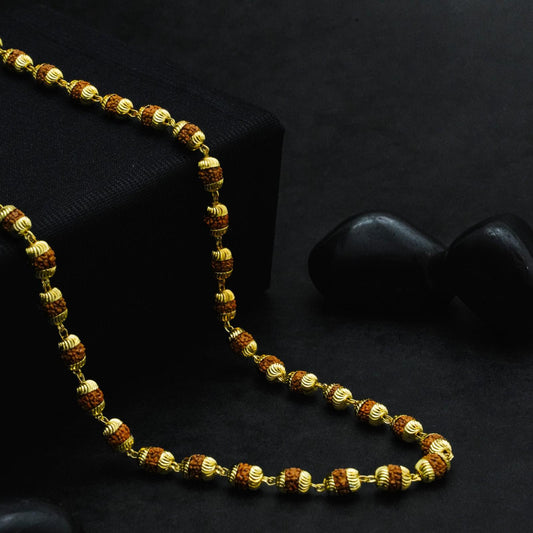Gold Plated Rudraksha  Mala – 54 Beads | 7mm