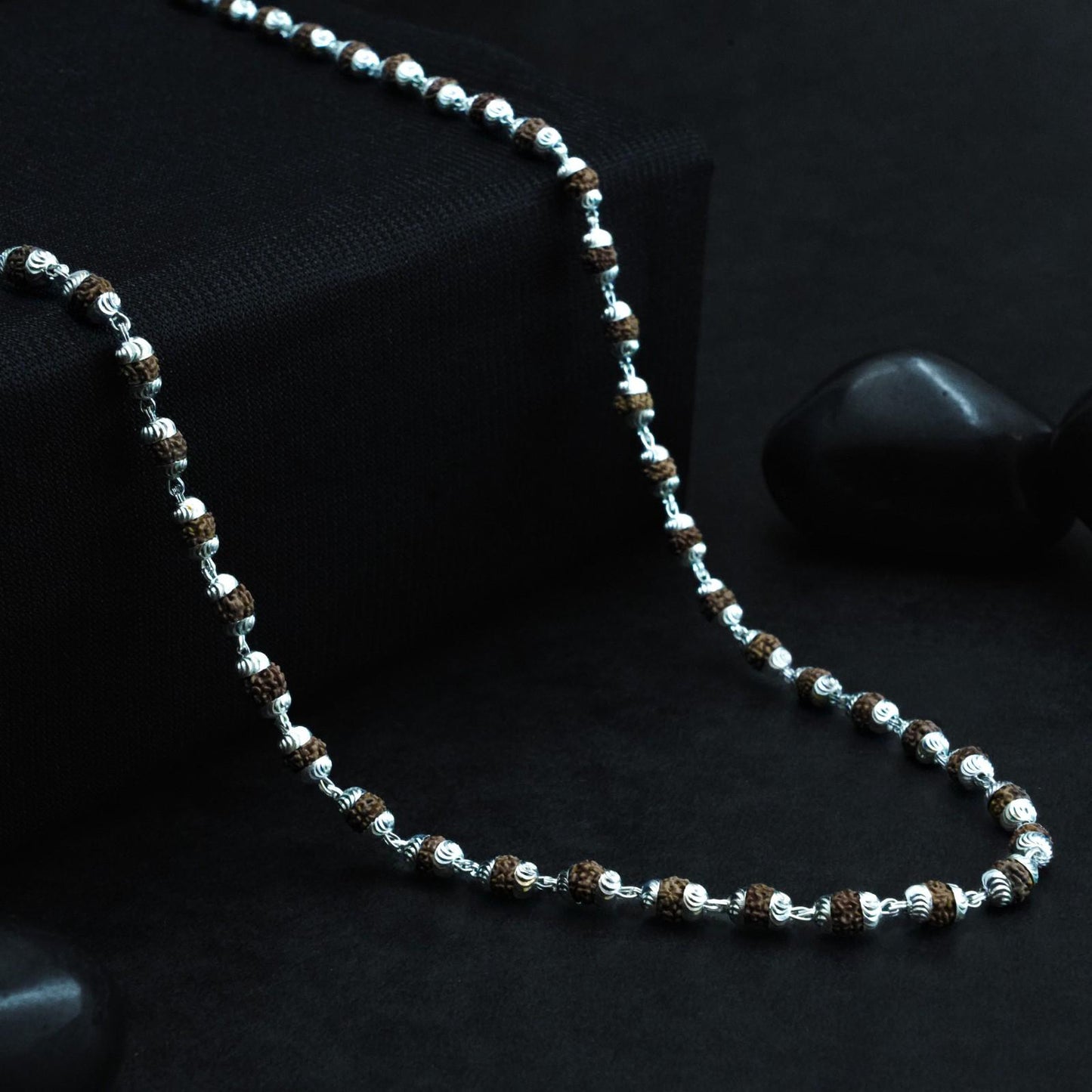 German Silver Rudraksha Mala 65 Beads | 3mm