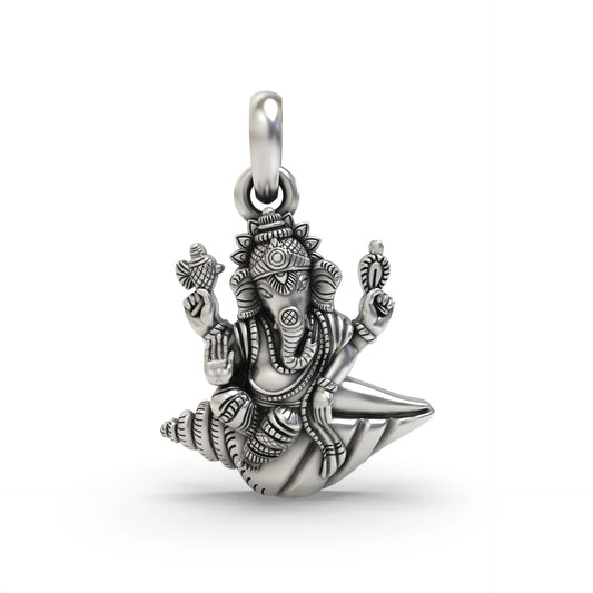 Silver Ganpati Shankh Pendant