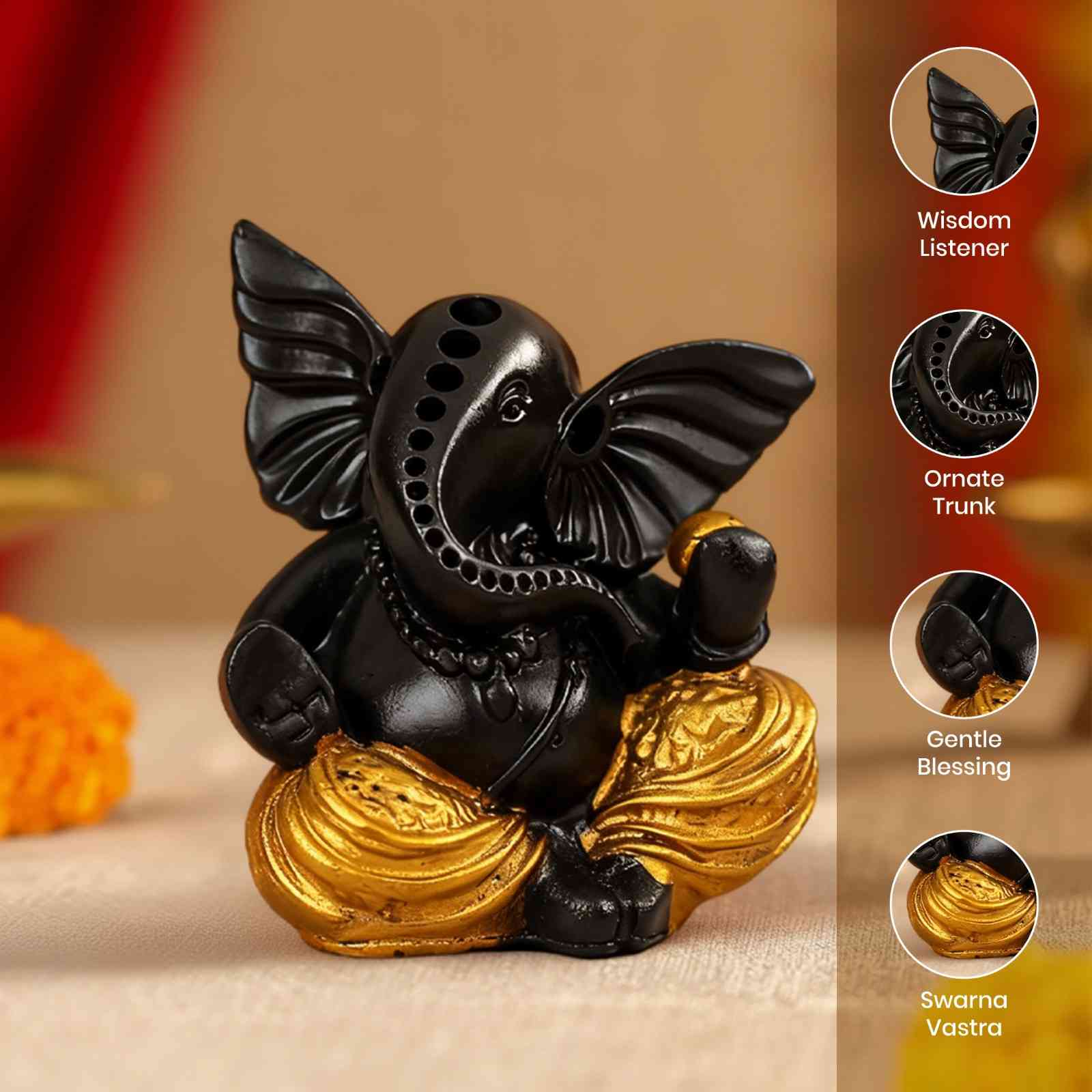 Artistic Trunk Ganesha Idol for Gift & Home Decor (2.5 Inch)