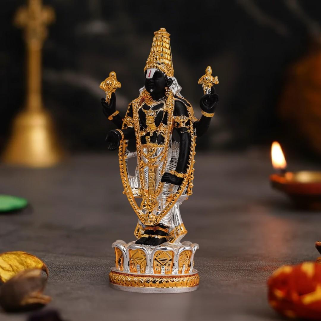 Gold & Silver Plated Lord Venkateshwara Idol For Car Dashboard & Gifting (3.5 Inch)