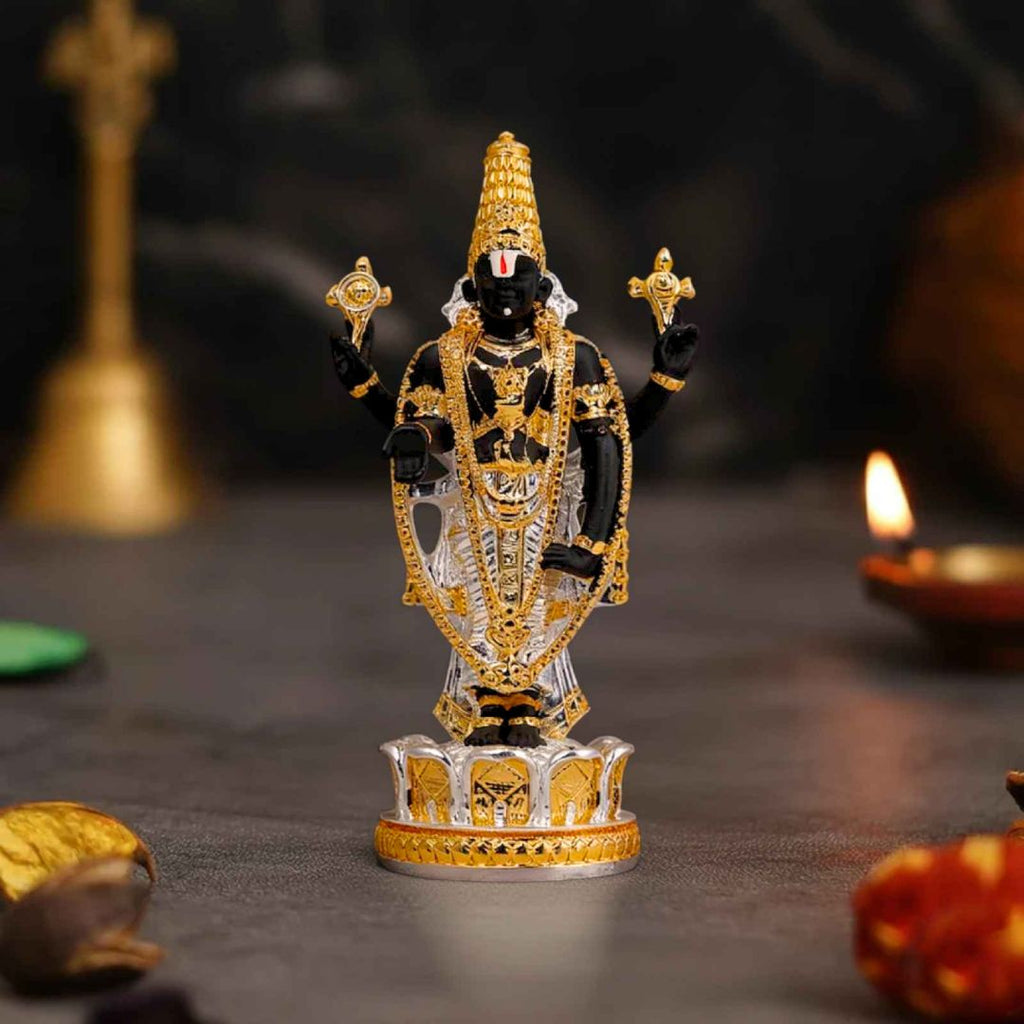 Gold & Silver Plated Lord Venkateshwara Idol For Car Dashboard & Gifting (3.5 Inch)