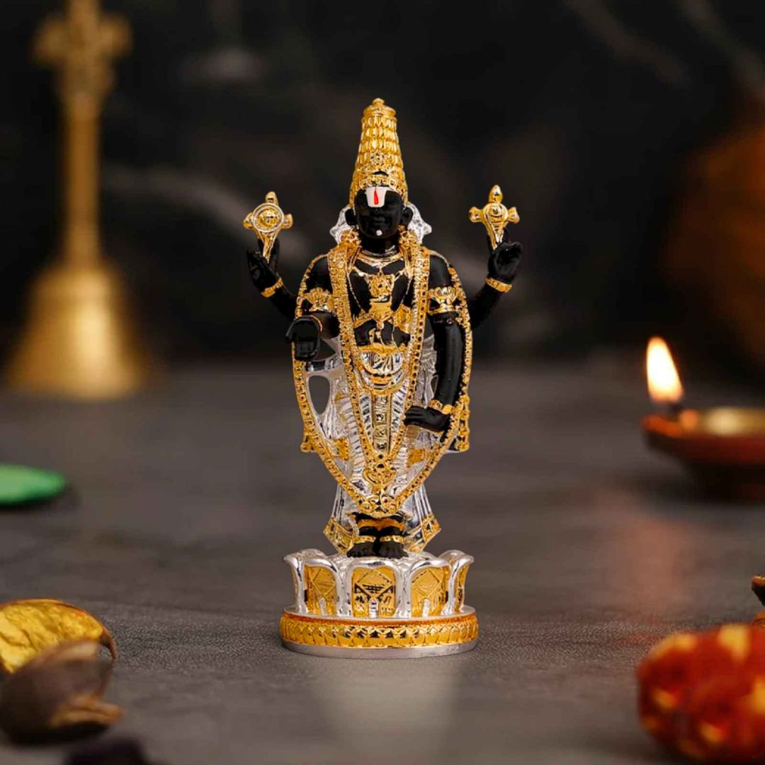 Gold & Silver Plated Lord Venkateshwara Idol For Car Dashboard & Gifting (3.5 Inch)