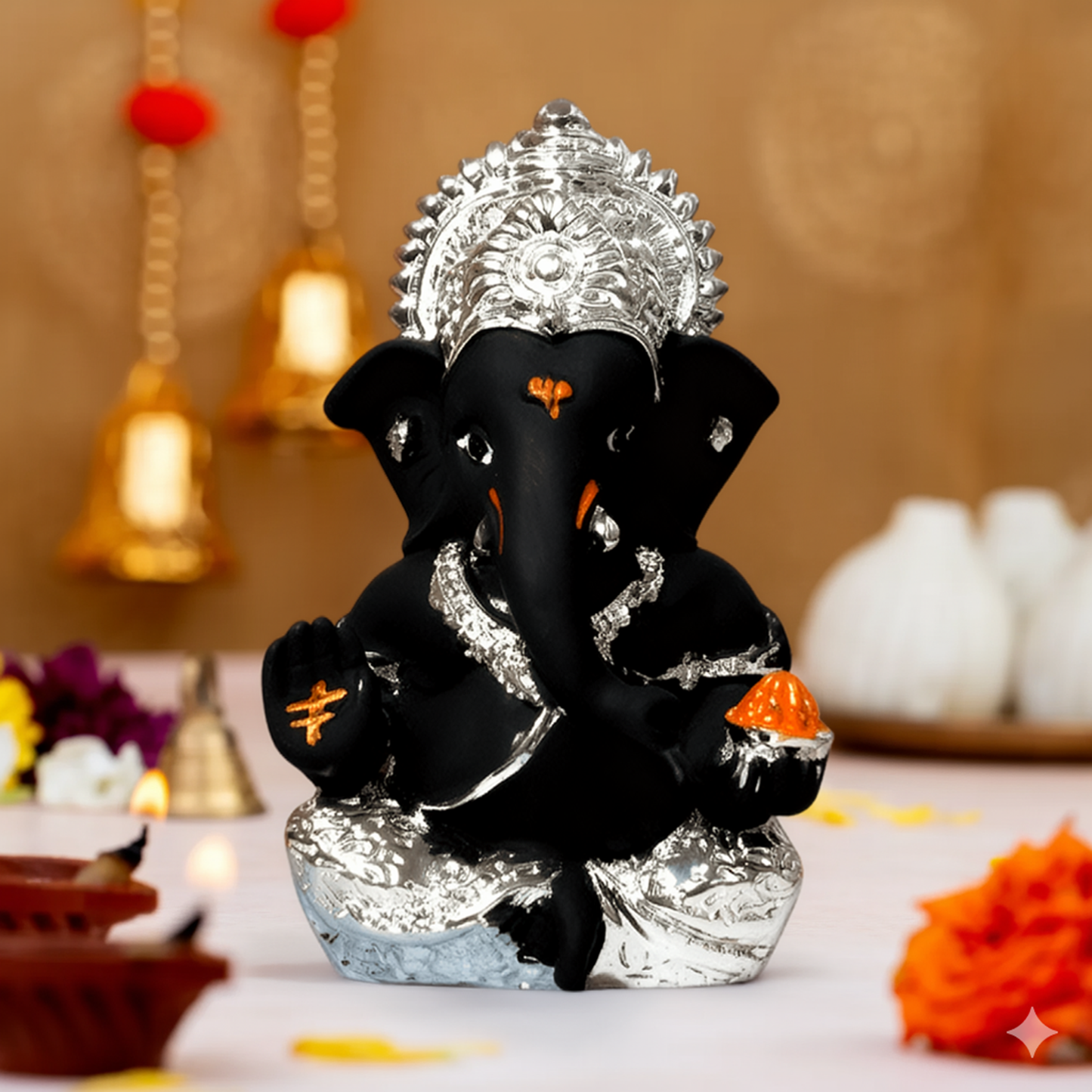 Black Silver Ladoo Ganesha